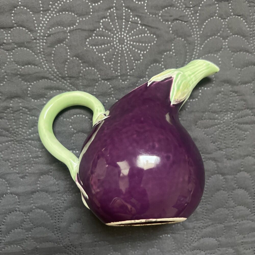 Fitz & Floyd Earthenware Eggplant 2 Cups Pitcher/Creamer Vintage Retired Server